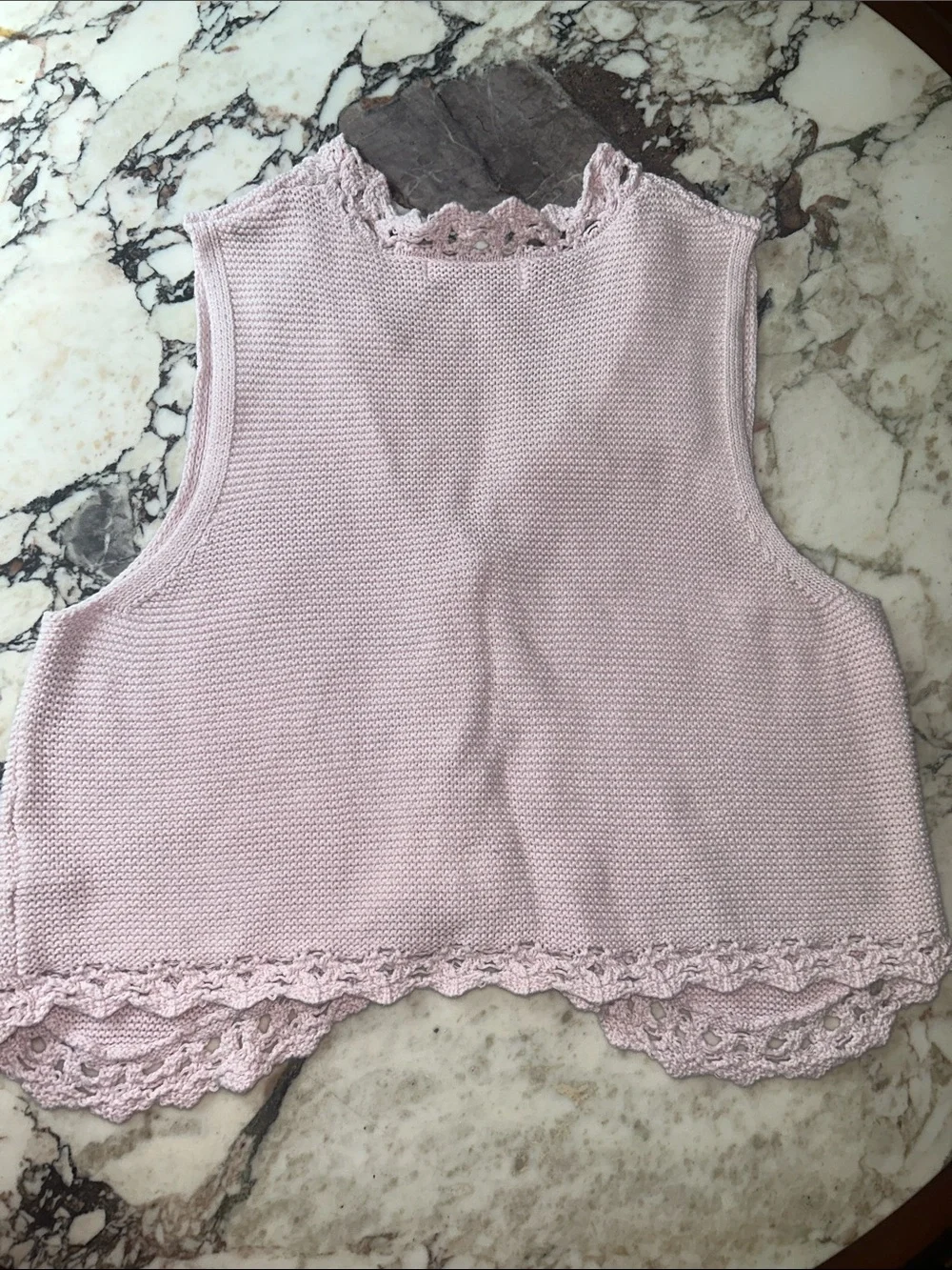 Francesca's Collections Pale Pink Crochet-Trim Button Knit Crop Vest fits 12-13y